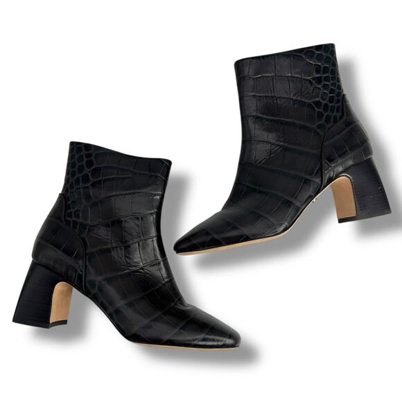 Cole Haan Gemma Dress Booties Dark Chocolate Crocodile Size 5 Square Anle Boot - Picture 4 of 15